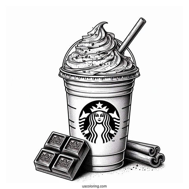 Realistic Starbucks Coloring Page Frappe With Chocolate Bar And Cinnamon Stick