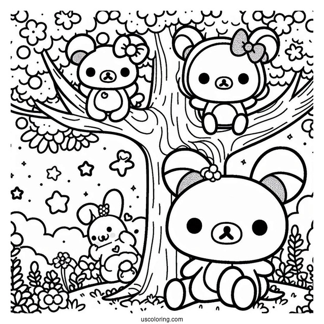 Rilakkuma Coloring Page Of Korilakkuma And Chairoikoguma On A Tree