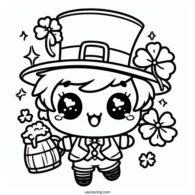 Coloring Page Of Kawaii Leprechaun