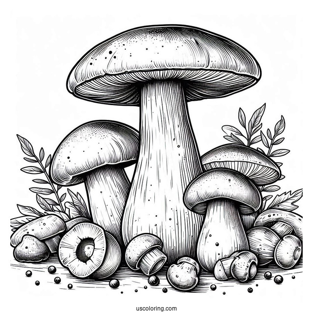 Large King Bolete Mushrooms Coloring Page