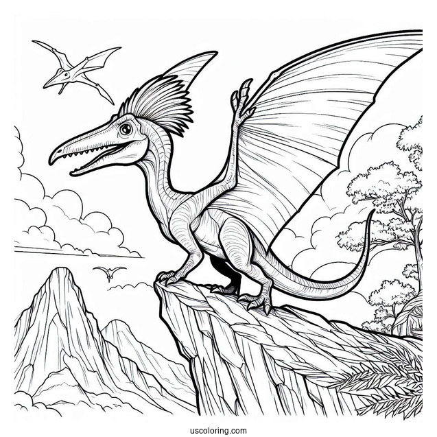Pterodactyl Coloring Page Standing On Cliff