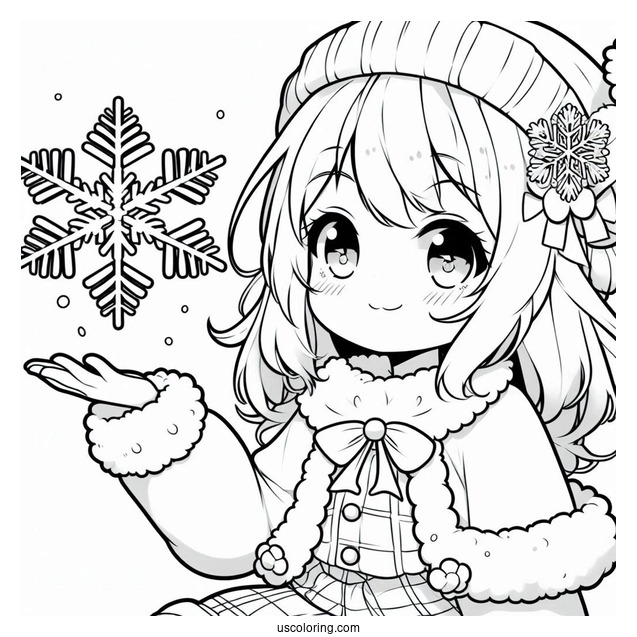 Kawaii Anime Girl Holding Snowflake Coloring Page