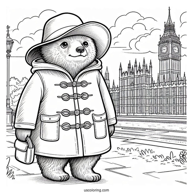Paddington Coloring Page Bear Standing Outside Of Buckingham Palace