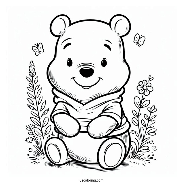 Smiling Winnie The Pooh Bear Coloring Page For Kids