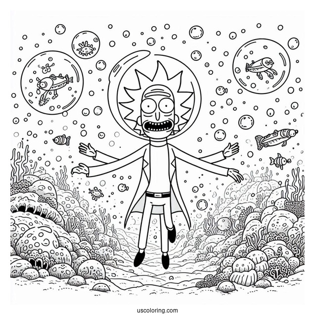 Rick and Morty Coloring Page Of Mr. Nimbus in Underwater Kingdom