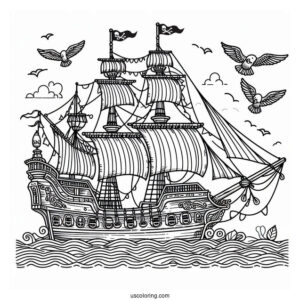 Detailed Pirate Ship Coloring Page
