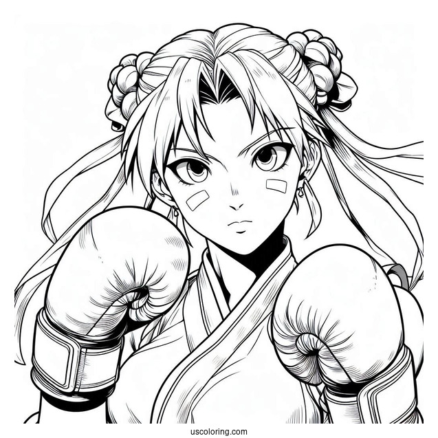 Street Fighter Coloring Page Of Sakura Kasugano Wearing Her Boxing Gloves