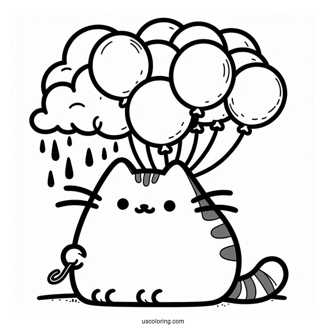 Stormy And Pusheen Holding Balloons To Color