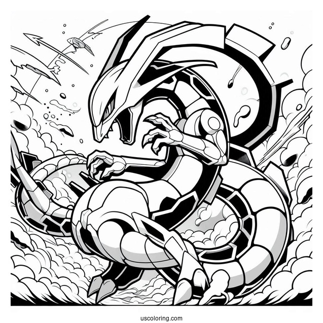 Angry Mega Rayquaza Coloring Page Attacking
