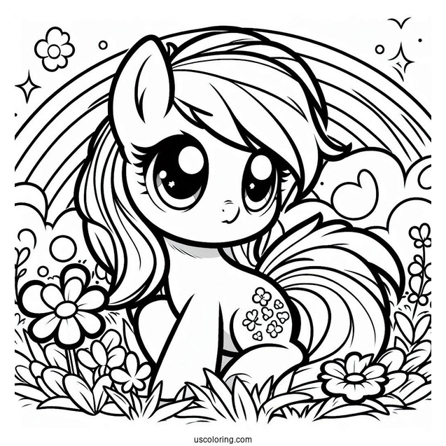 Kawaii Rainbow Dash Coloring Page In Flower Field For Preschoolers