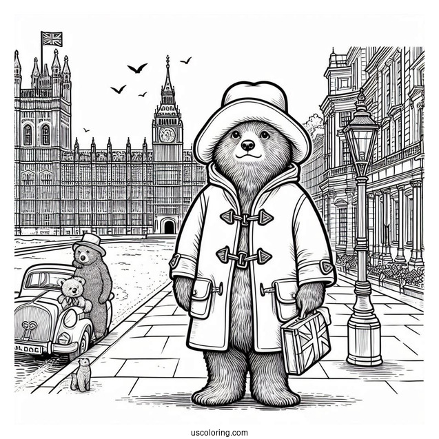 Paddington Coloring Page Bear Standing Outside Of Buckingham Palace