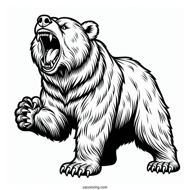 Scary Bear Coloring Page Roaring While Standing