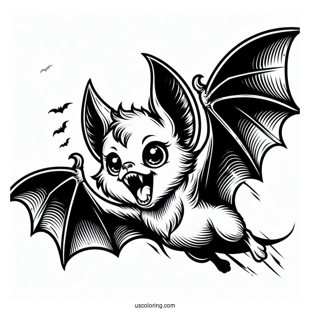 Angry Bat Coloring Page Flying And Showing Fangs