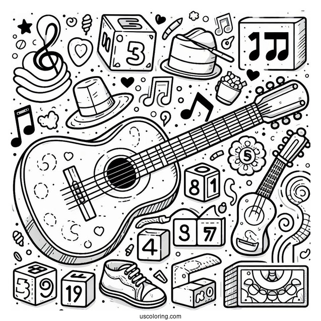 Numberblocks Coloring Page 50 Playing Guitar