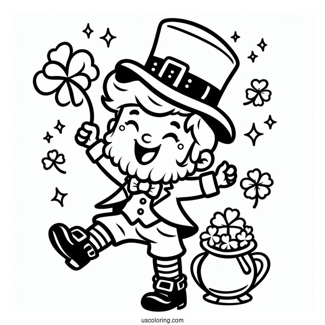 St. Patrick's Day Coloring Page Cheerful Leprechaun Dancing
