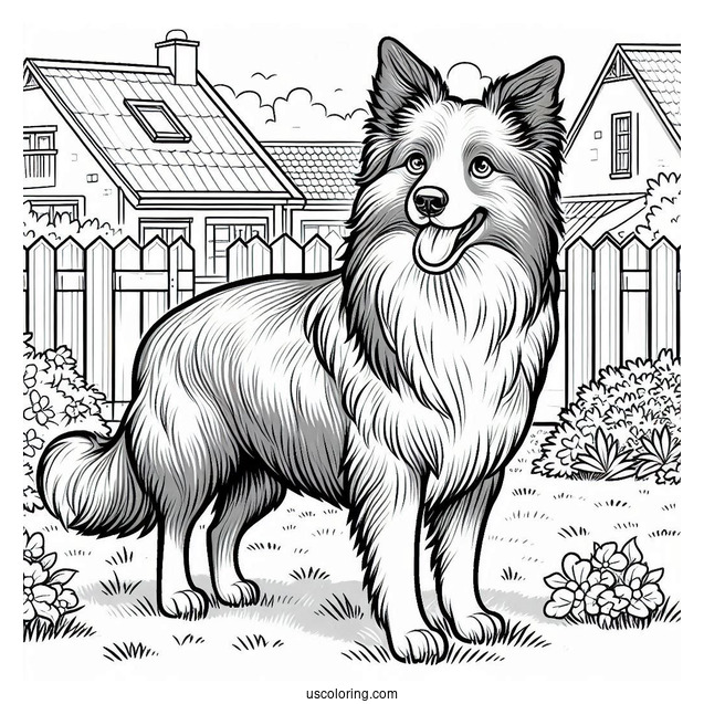 Border Collie Dog In Backyard Coloring Sheet