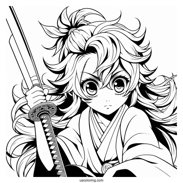 Detailed Tanjiro Coloring Page With Sword