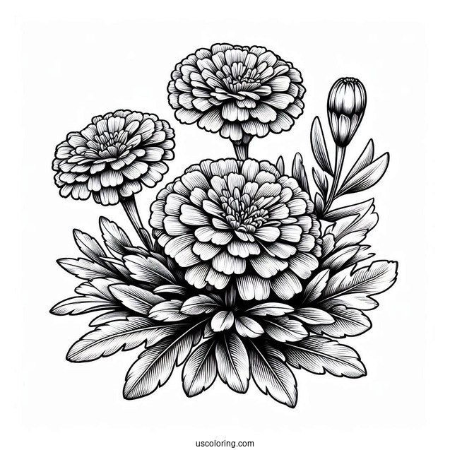 Flower Coloring Pages Of Realistic Pot Marigolds