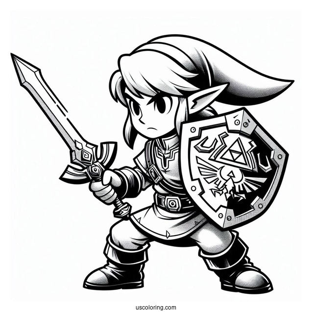 Super Smash Bros Coloring Page Of Zelda With Sword And Shield For Kids