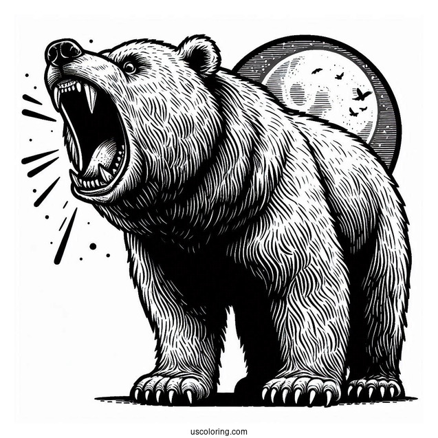 Scary Bear Coloring Page Roaring While Standing