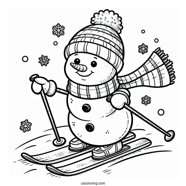 Young Snowman Skiing To Color