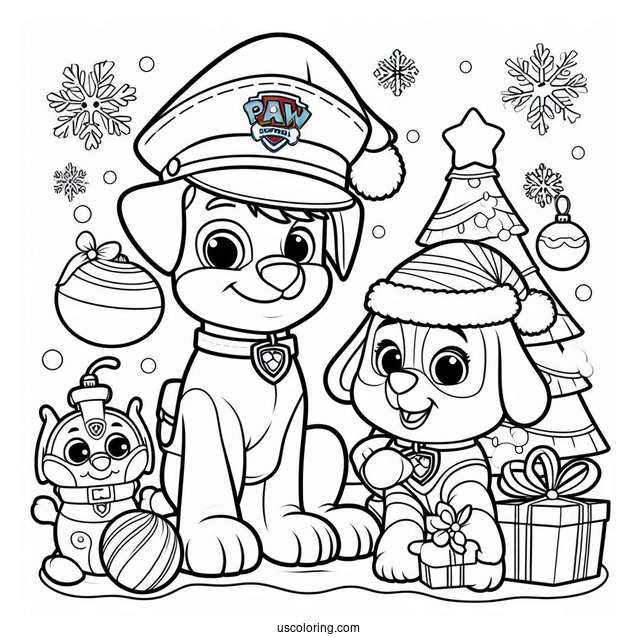 Christmas Themed Paw Patrol Coloring Page