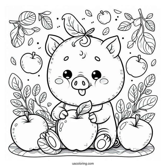 Smiling Critters Coloring Page PickyPiggy Eating An Apple