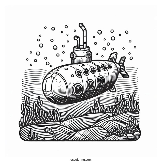 Pocket Submarine Coloring Page Descending To The Ocean Floor