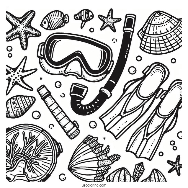 Summer Coloring Page Of Snorkeling Gear
