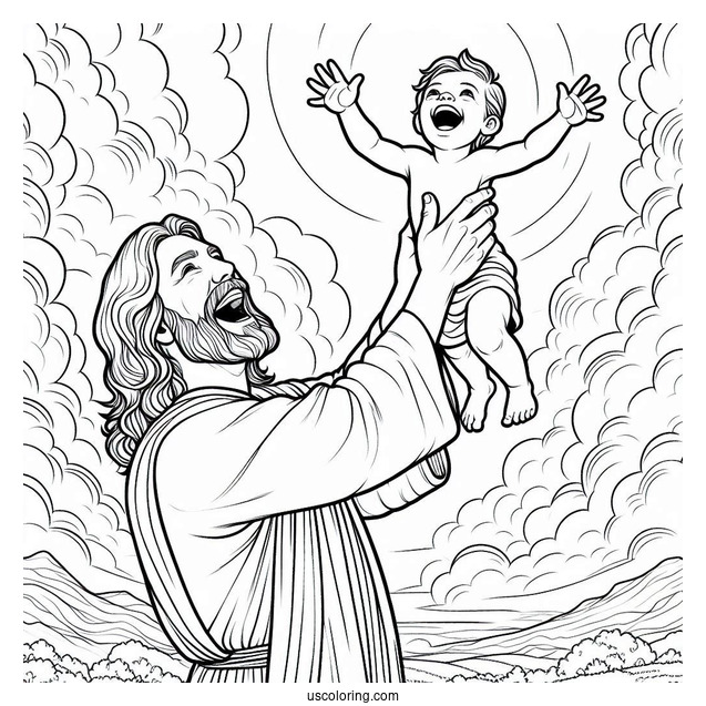 Laughing Jesus Coloring Pages Raising A Boy In The Air