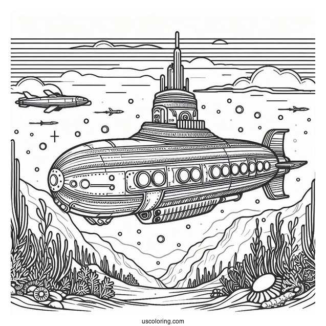 Atlantis Submarine Coloring Page Above The Sea Floor