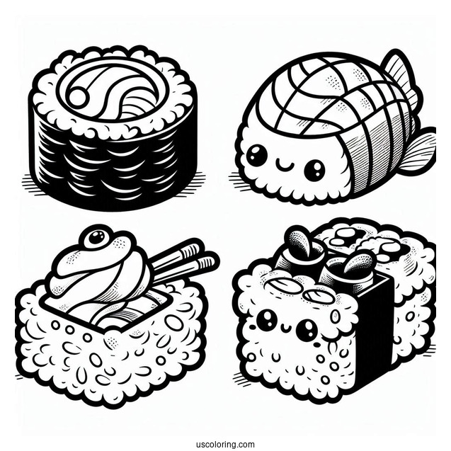 Full Page Cartoon Sushi Coloring Pages