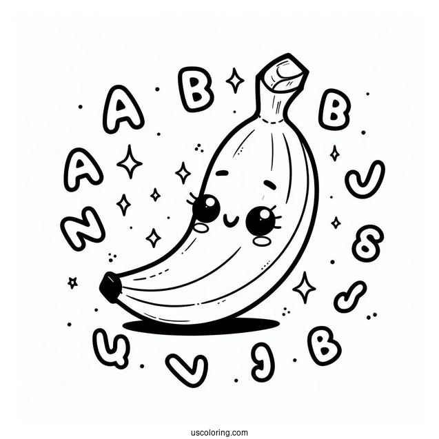 Banana Coloring Page Letters Over A Cute Banana For Preschoolers