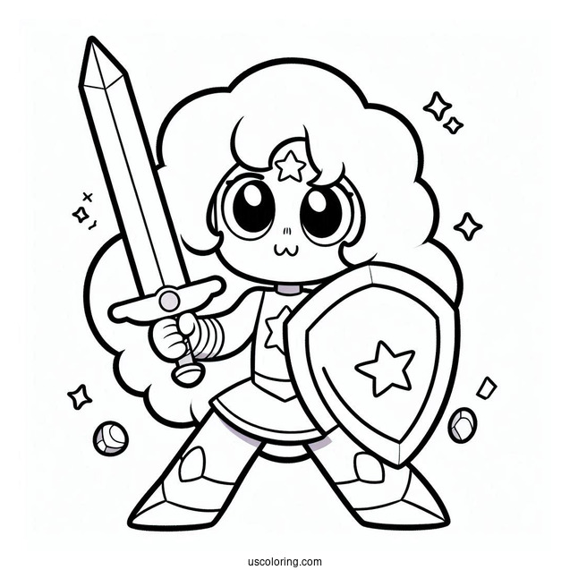 Steven Universe Coloring Page Of Cute Rose Quartz Holding Sword And Shield For Kids