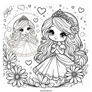 Princess Daisy Coloring Page With Luma And Hearts In Background