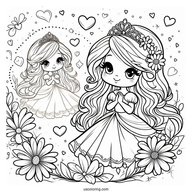 Princess Daisy Coloring Page With Luma And Hearts In Background