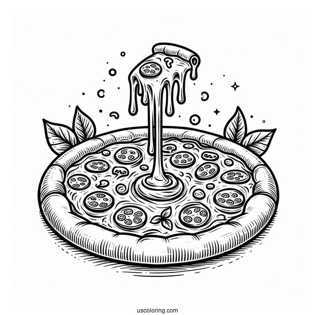 Pepperoni Pizza With Melting Cheese To Color For Kids