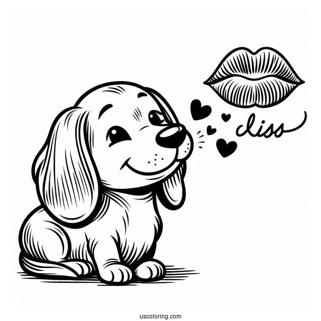 Dachshund Coloring Page With Free Kisses Sign