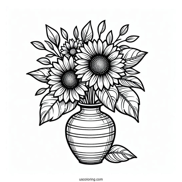 Vase Of Sunflowers For Coloring In