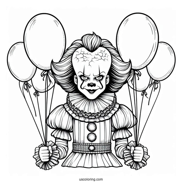 Pennywise Surrounded By Balloons Coloring Page