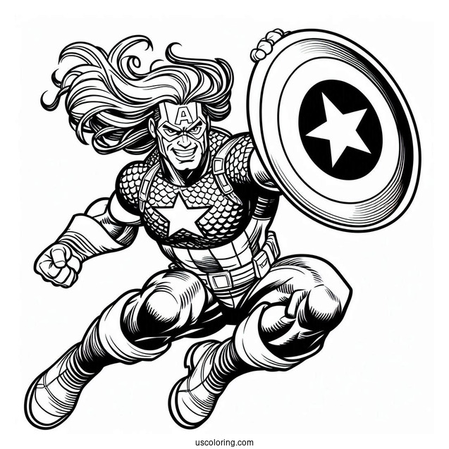 Captain America Leaping Through The Air To Color
