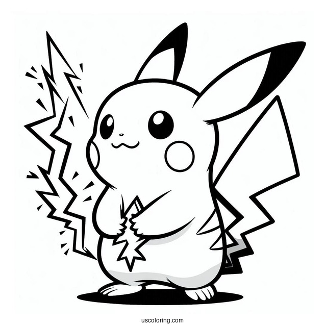 Easy Pikachu With Electricity Coloring Page