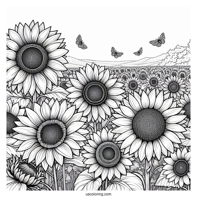 Multiple Sunflowers In Field Coloring Page