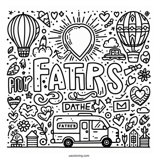 Simple Father's Day Coloring Page Of Words For Kids
