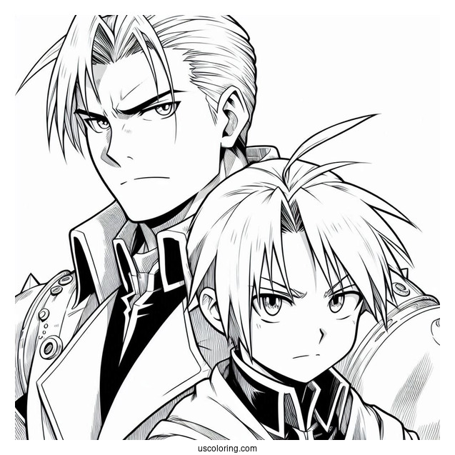 Manga Coloring Page Of Iconic Fullmetal Alchemist Edward And Alphonse Elric