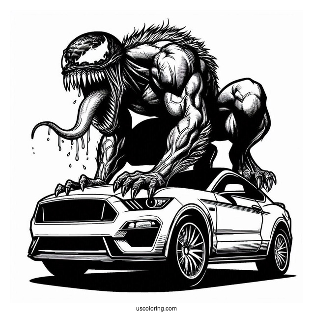 Carnage Coloring Page Growling On Top Of Car