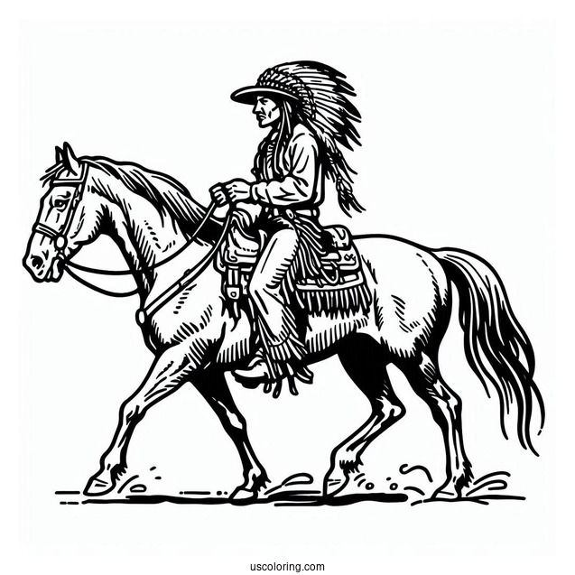 Cowboy Coloring Page Of Native American Riding A Horse