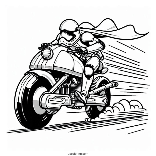 Stormtrooper Coloring Page Riding Speeder Bike For Kids