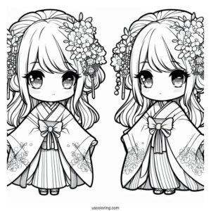Beautiful Chibi Girl In A Kimono Coloring Page