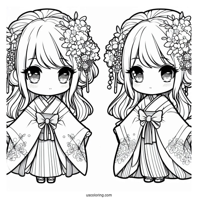 Beautiful Chibi Girl In A Kimono Coloring Page